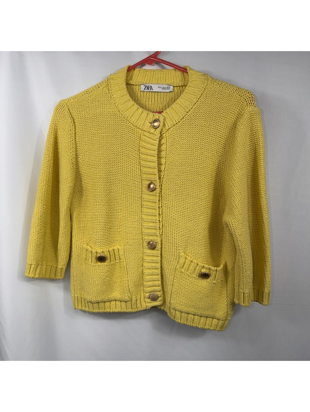 Zara Women’s M Yellow Chunky Knit Button Cardigan